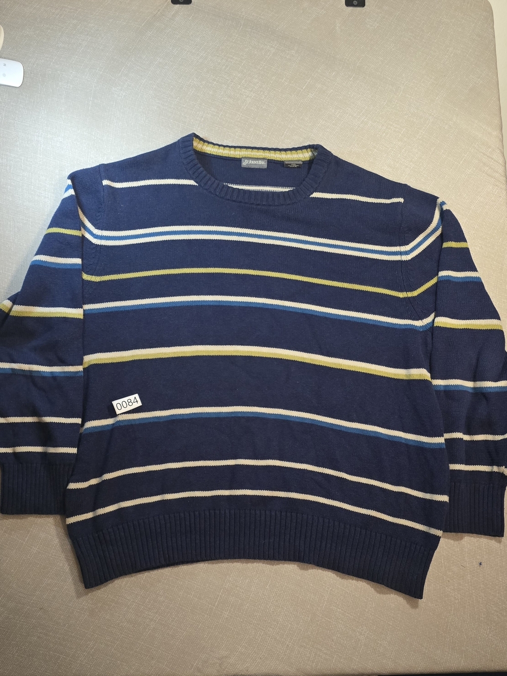 St. John's Bay Navy Striped Crewneck Sweater with Blue, White & Yellow Accents